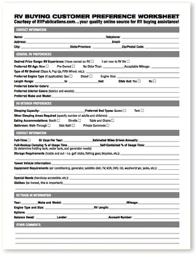 RV Buyer's Preference Worksheet Image